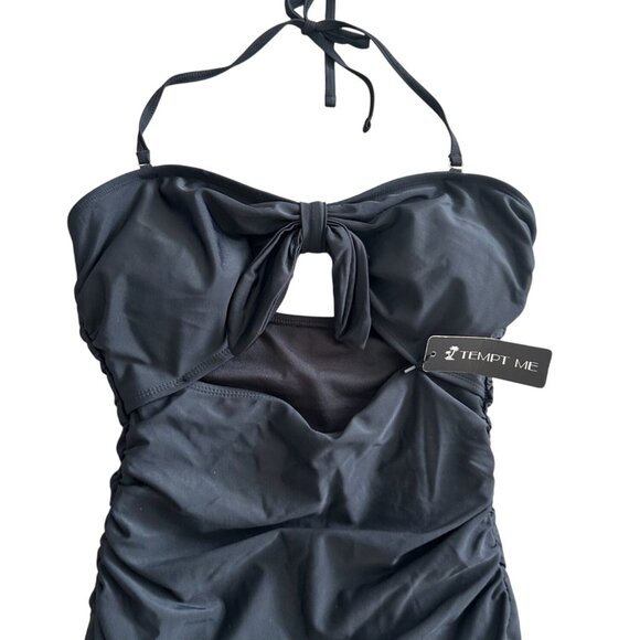 TEMPT ME Black Ruched One Piece Swimsuit Size m NEW with tags - Picture 2 of 6